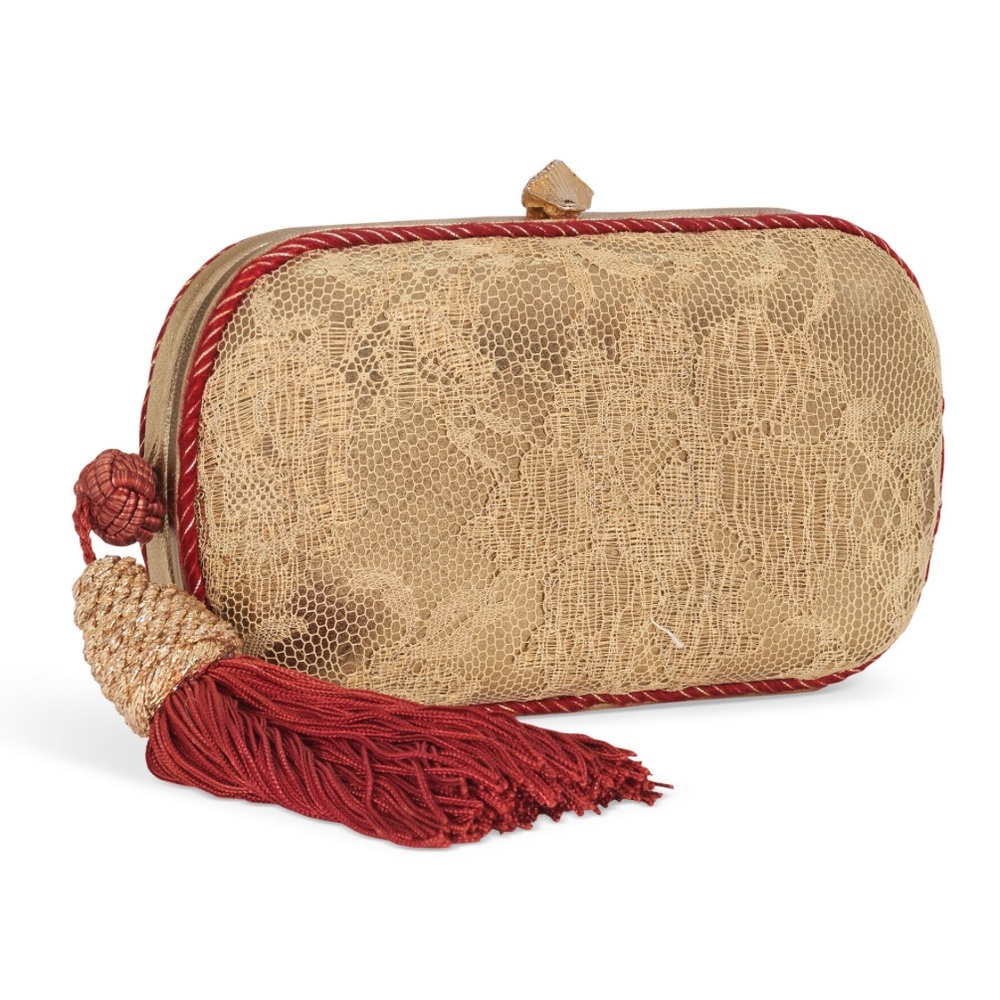 BOTTEGA VENETA - VINTAGE GETTY COLLECTIANTIQUE GOLD LEATHER & LACE KNOT CLUTCH